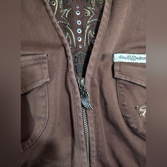 Harley-Davidson Women's Brown Zip Vest Studded Lace-Up Back 1X | Charity Item - Picture 6 of 11
